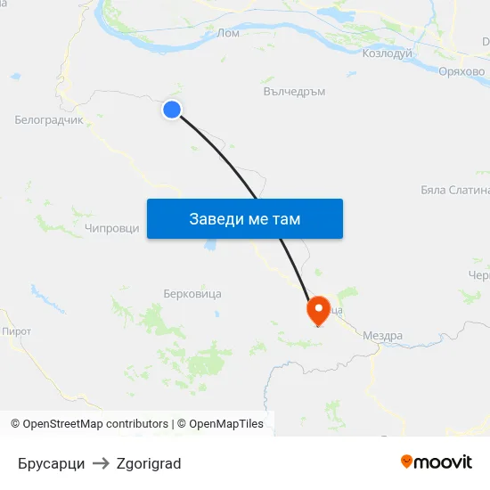 Брусарци to Zgorigrad map