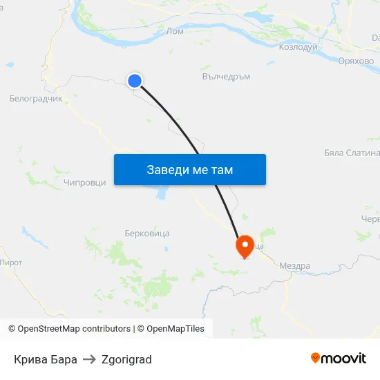 Крива Бара to Zgorigrad map