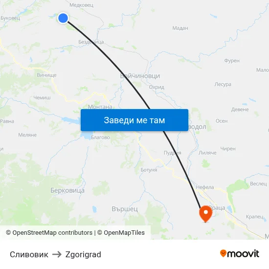 Сливовик to Zgorigrad map
