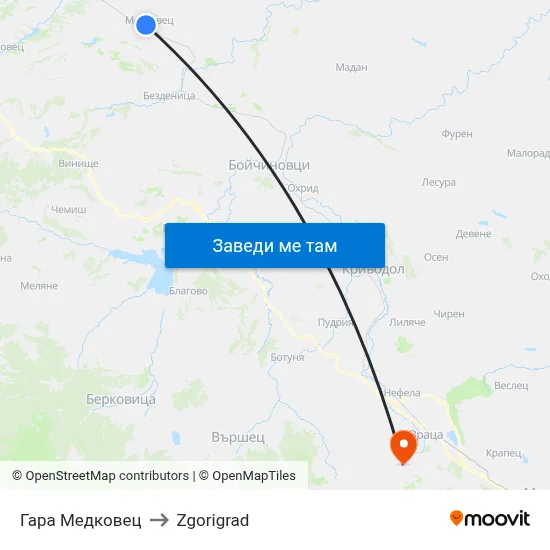 Гара Медковец to Zgorigrad map
