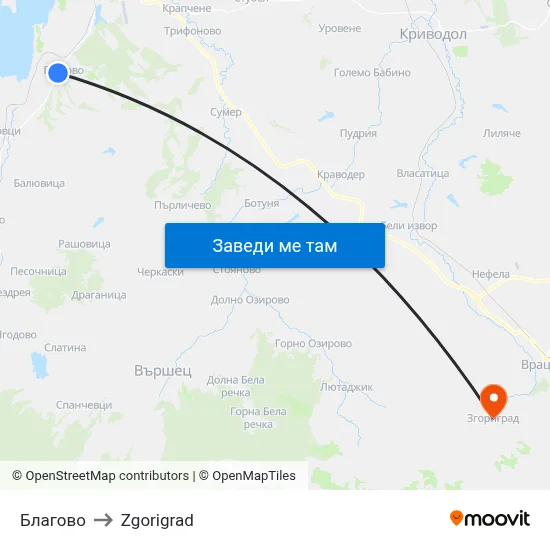 Благово to Zgorigrad map