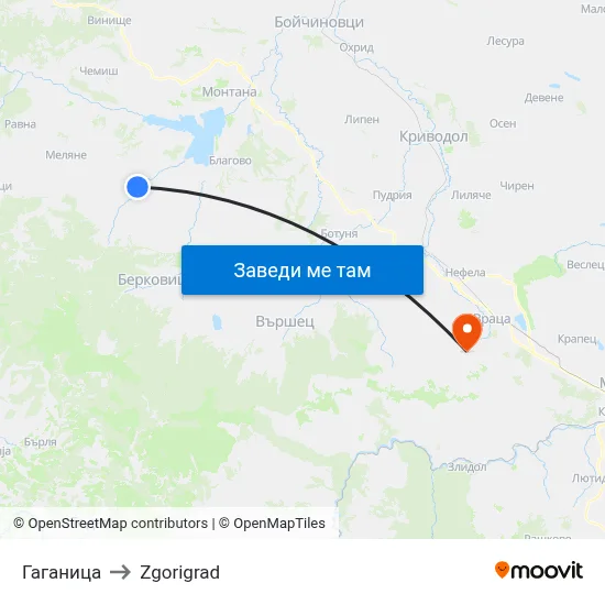 Гаганица to Zgorigrad map