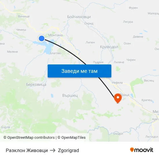 Разклон Живовци to Zgorigrad map