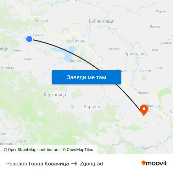 Разклон Горна Ковачица to Zgorigrad map