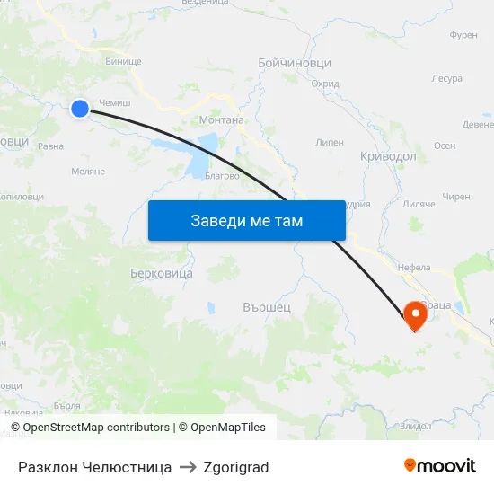 Разклон Челюстница to Zgorigrad map
