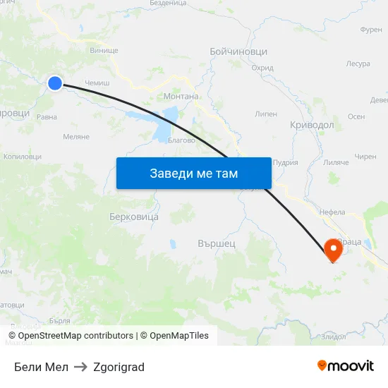 Бели Мел to Zgorigrad map