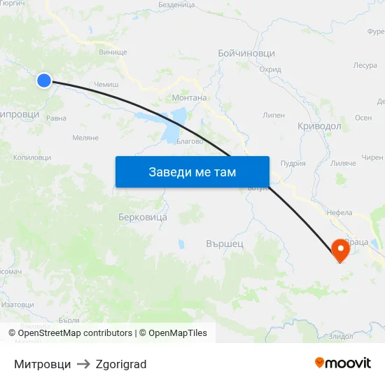 Митровци to Zgorigrad map