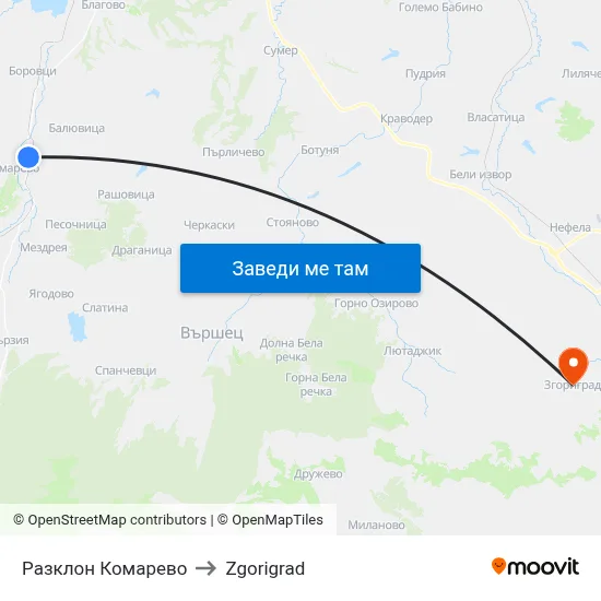 Разклон Комарево to Zgorigrad map