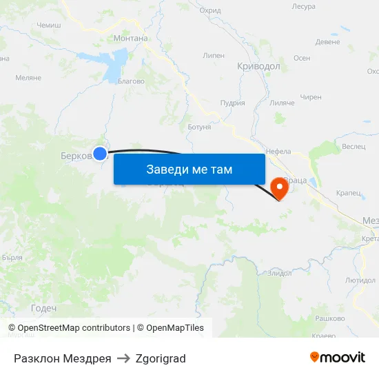 Разклон Мездрея to Zgorigrad map