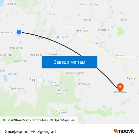 Замфирово to Zgorigrad map