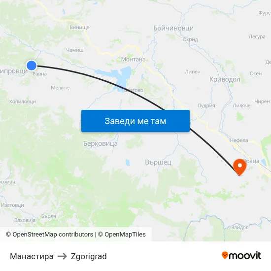 Манастира to Zgorigrad map
