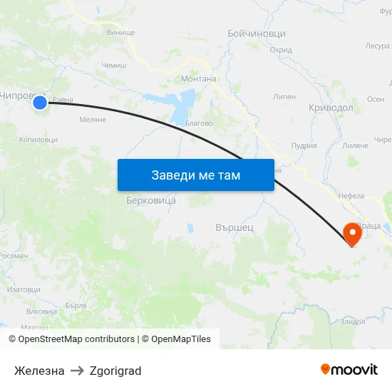 Железна to Zgorigrad map