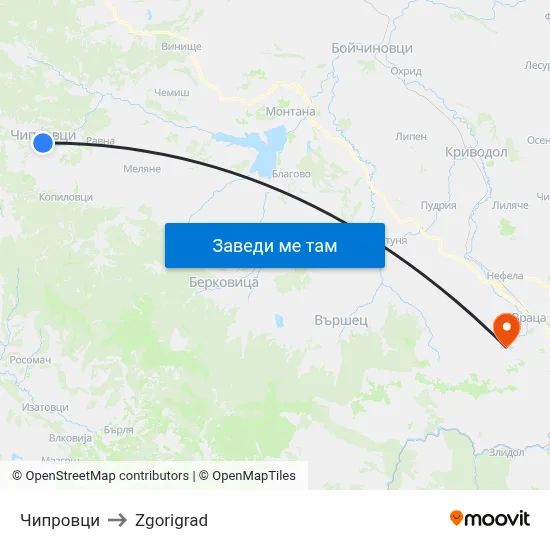 Чипровци to Zgorigrad map