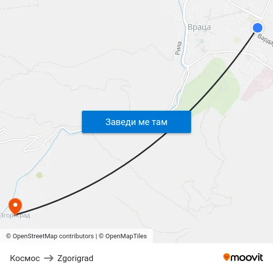 Космос to Zgorigrad map