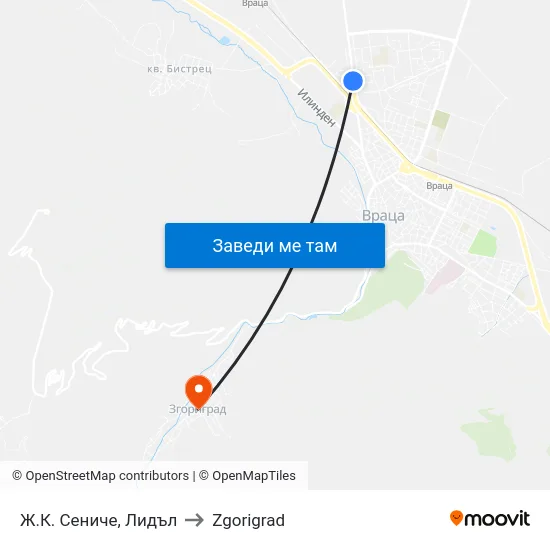 Ж.К. Сениче, Лидъл to Zgorigrad map