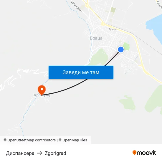 Диспансера to Zgorigrad map