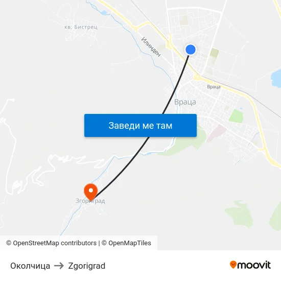 Околчица to Zgorigrad map
