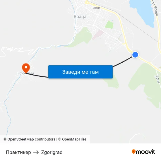 Практикер to Zgorigrad map