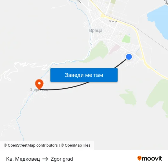 Кв. Медковец to Zgorigrad map