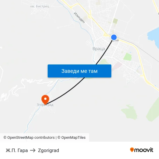 Ж.П. Гара to Zgorigrad map