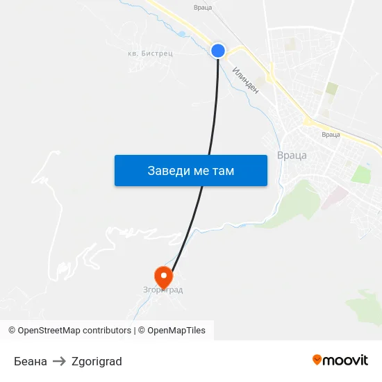 Беана to Zgorigrad map