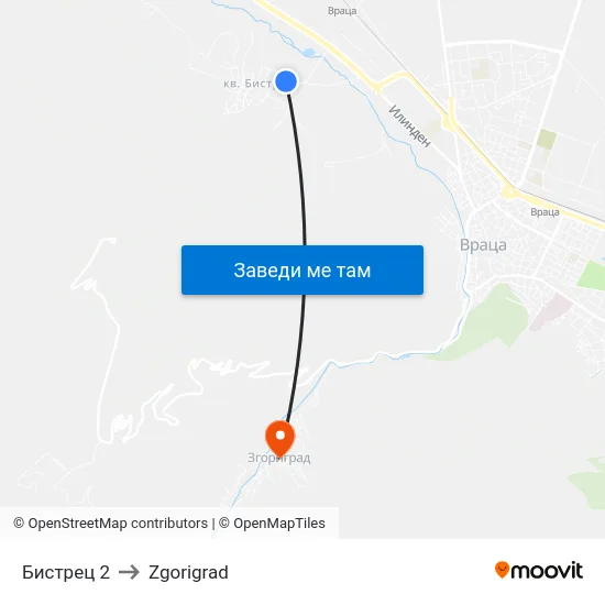 Бистрец 2 to Zgorigrad map