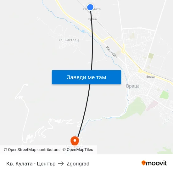 Кв. Кулата - Център to Zgorigrad map