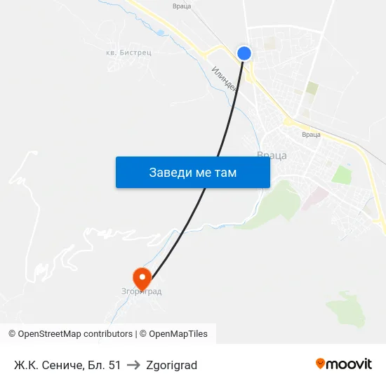 Ж.К. Сениче, Бл. 51 to Zgorigrad map