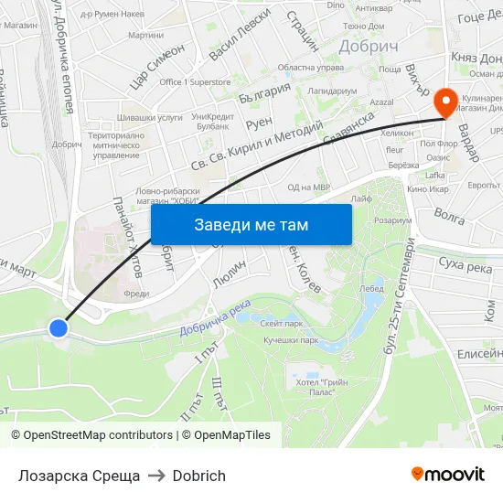 Лозарска Среща to Dobrich map