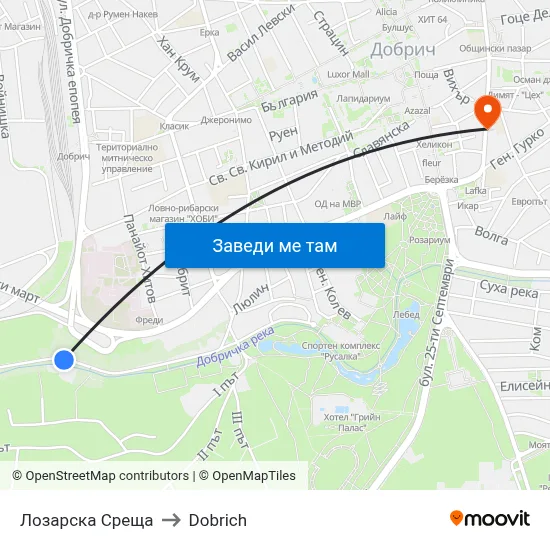 Лозарска Среща to Dobrich map