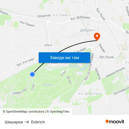 Шишарки to Dobrich map