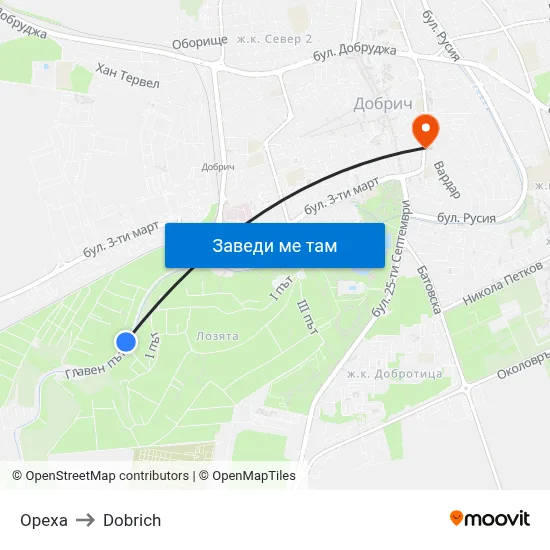 Ореха to Dobrich map