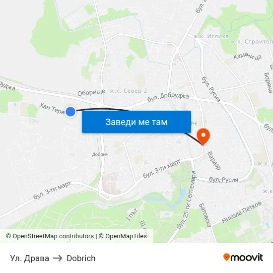 Ул. Драва to Dobrich map