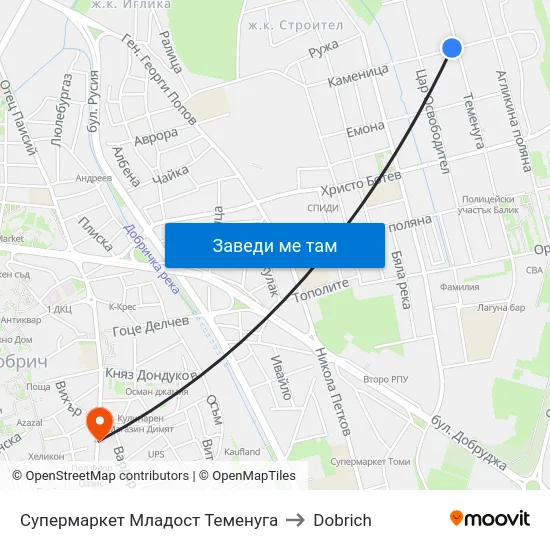 Супермаркет Младост Теменуга to Dobrich map