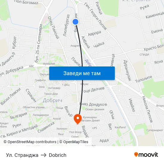 Ул. Странджа to Dobrich map