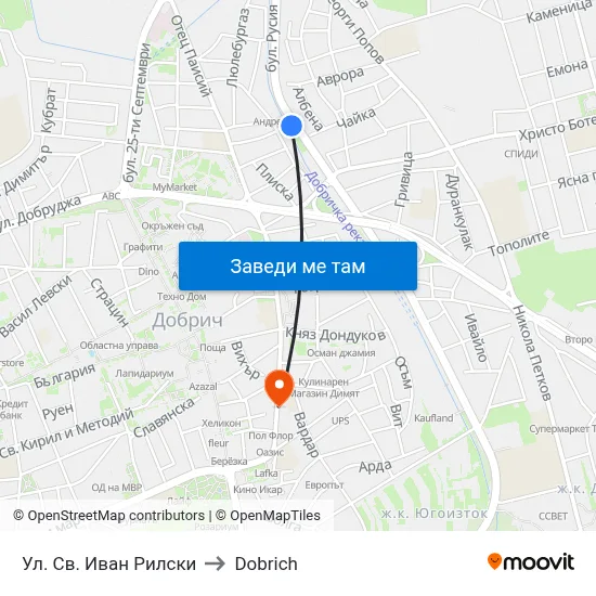 Ул. Св. Иван Рилски to Dobrich map