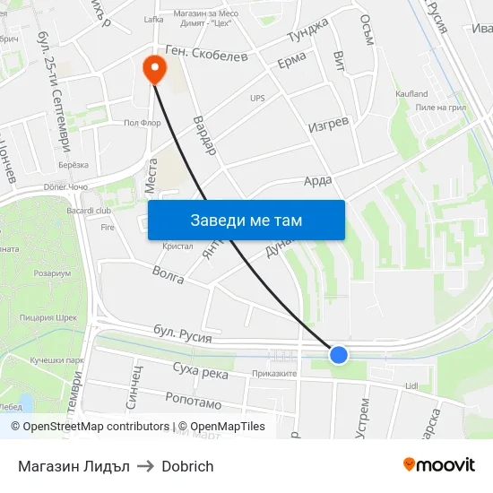 Магазин Лидъл to Dobrich map