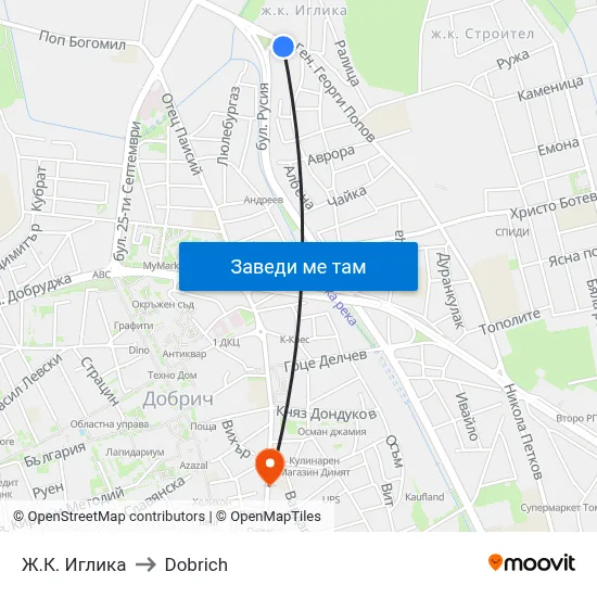 Ж.К. Иглика to Dobrich map