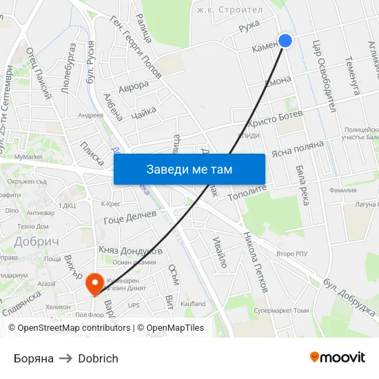 Боряна to Dobrich map