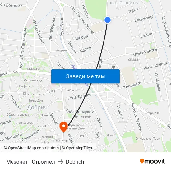 Мезонет - Строител to Dobrich map
