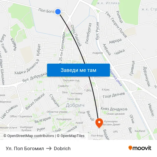 Ул. Поп Богомил to Dobrich map