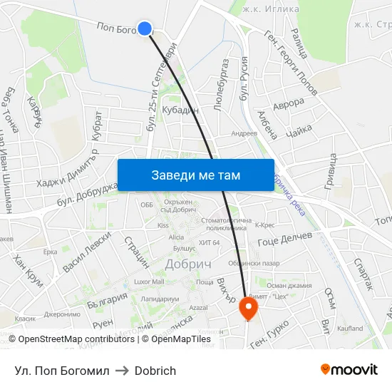 Ул. Поп Богомил to Dobrich map