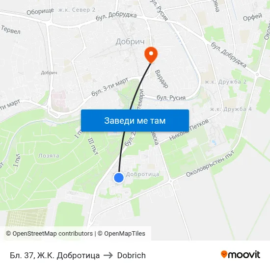 Бл. 37, Ж.К. Добротица to Dobrich map