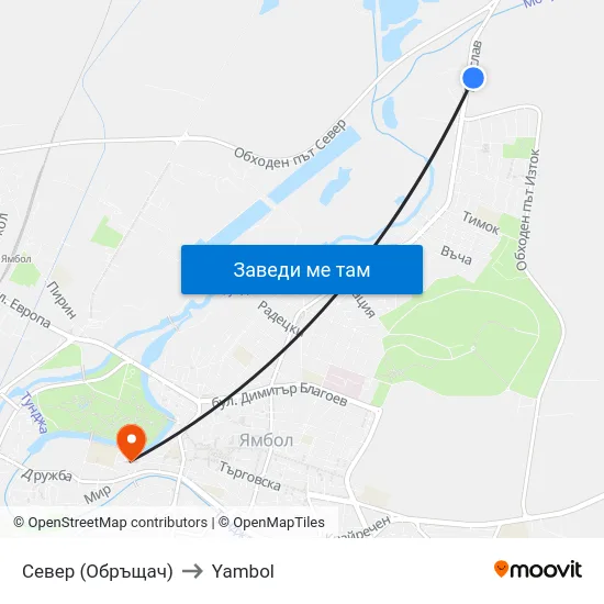 Север (Обръщач) to Yambol map