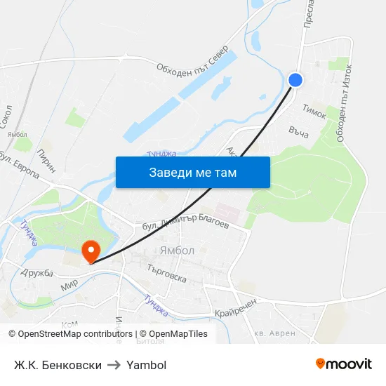 Ж.К. Бенковски to Yambol map