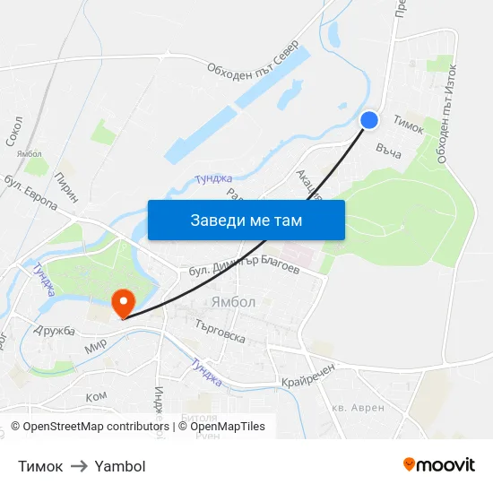 Тимок to Yambol map