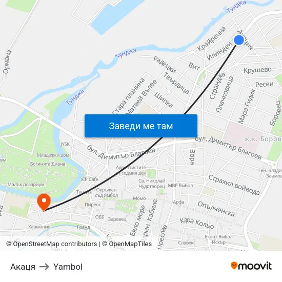 Акаця to Yambol map