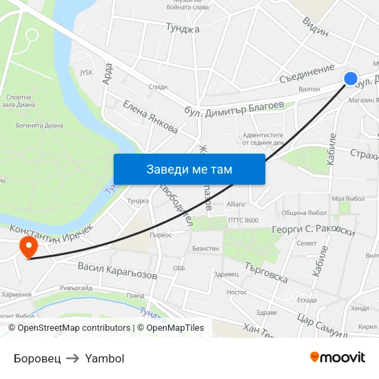 Боровец to Yambol map