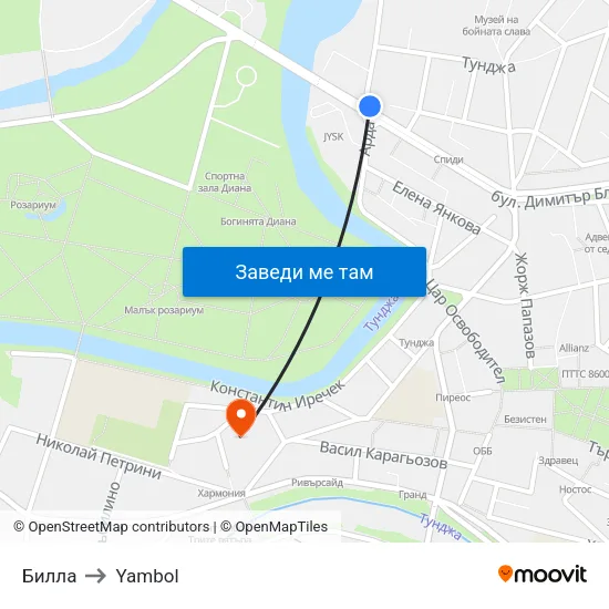 Билла to Yambol map