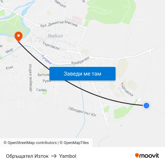 Обръщател Изток to Yambol map
